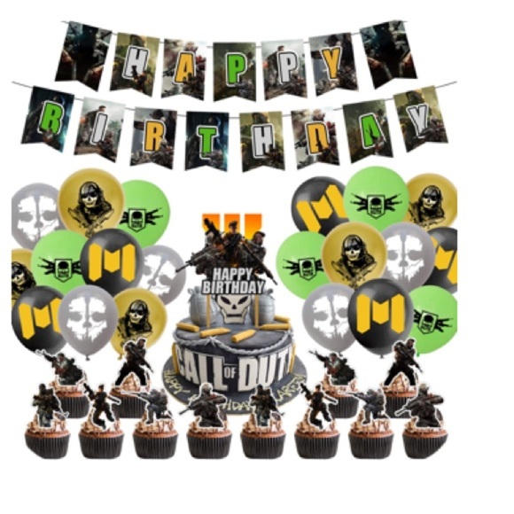 Call of Duty Black Ops Birthday Party Supplies Set - Black, Green, Yellow - Picture 1 of 6